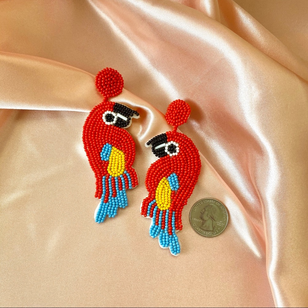 Parrot Bird Beaded Drop Earrings - Picture 3 of 8